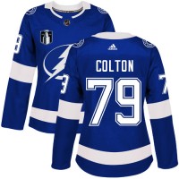 Adidas Tampa Bay Lightning #79 Ross Colton Blue Women's 2022 Stanley Cup Final Patch Home Authentic Stitched NHL Jersey