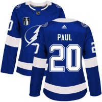 Adidas Tampa Bay Lightning #20 Nicholas Paul Blue Women's 2022 Stanley Cup Final Patch Home Authentic Stitched NHL Jersey