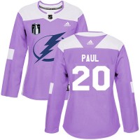 Adidas Tampa Bay Lightning #20 Nicholas Paul Purple Women's Authentic 2022 Stanley Cup Final Patch Fights Cancer Stitched NHL Jersey