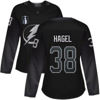 Adidas Tampa Bay Lightning #38 Brandon Hagel Black Women's 2022 Stanley Cup Final Patch Alternate Authentic Stitched NHL Jersey