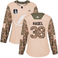 Adidas Tampa Bay Lightning #38 Brandon Hagel Camo Women's Authentic 2022 Stanley Cup Final Patch Veterans Day Stitched NHL Jersey