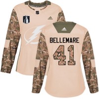 Adidas Tampa Bay Lightning #41 Pierre-Edouard Bellemare Camo Women's Authentic 2022 Stanley Cup Final Patch Veterans Day Stitched NHL Jersey
