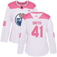 Adidas Edmonton Oilers #41 Mike Smith White/Pink Authentic Fashion Women's Stitched NHL Jersey