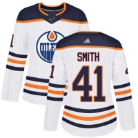Adidas Edmonton Oilers #41 Mike Smith White Road Authentic Women's Stitched NHL Jersey