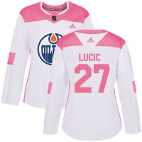 Adidas Edmonton Oilers #27 Milan Lucic White/Pink Authentic Fashion Women's Stitched NHL Jersey