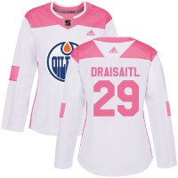 Adidas Edmonton Oilers #29 Leon Draisaitl White/Pink Authentic Fashion Women's Stitched NHL Jersey