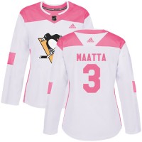 Adidas Pittsburgh Penguins #3 Olli Maatta White/Pink Authentic Fashion Women's Stitched NHL Jersey