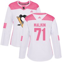 Adidas Pittsburgh Penguins #71 Evgeni Malkin White/Pink Authentic Fashion Women's Stitched NHL Jersey
