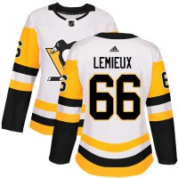 Adidas Pittsburgh Penguins #66 Mario Lemieux White Road Authentic Women's Stitched NHL Jersey