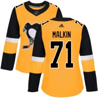Adidas Pittsburgh Penguins #71 Evgeni Malkin Gold Alternate Authentic Women's Stitched NHL Jersey