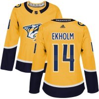 Adidas Nashville Predators #14 Mattias Ekholm Yellow Home Authentic Women's Stitched NHL Jersey