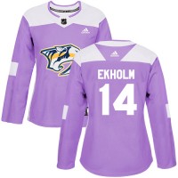 Adidas Nashville Predators #14 Mattias Ekholm Purple Authentic Fights Cancer Women's Stitched NHL Jersey