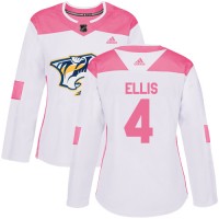 Adidas Nashville Predators #4 Ryan Ellis White/Pink Authentic Fashion Women's Stitched NHL Jersey