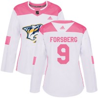 Adidas Nashville Predators #9 Filip Forsberg White/Pink Authentic Fashion Women's Stitched NHL Jersey