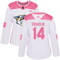 Adidas Nashville Predators #14 Mattias Ekholm White/Pink Authentic Fashion Women's Stitched NHL Jersey