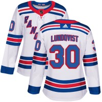 Adidas New York Rangers #30 Henrik Lundqvist White Road Authentic Women's Stitched NHL Jersey