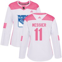 Adidas New York Rangers #11 Mark Messier White/Pink Authentic Fashion Women's Stitched NHL Jersey