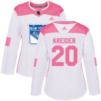 Adidas New York Rangers #20 Chris Kreider White/Pink Authentic Fashion Women's Stitched NHL Jersey