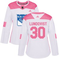 Adidas New York Rangers #30 Henrik Lundqvist White/Pink Authentic Fashion Women's Stitched NHL Jersey