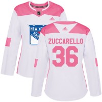 Adidas New York Rangers #36 Mats Zuccarello White/Pink Authentic Fashion Women's Stitched NHL Jersey