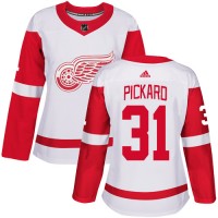 Adidas Detroit Red Wings #31 Calvin Pickard White Road Authentic Women's Stitched NHL Jersey