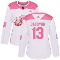 Adidas Detroit Red Wings #13 Pavel Datsyuk White/Pink Authentic Fashion Women's Stitched NHL Jersey