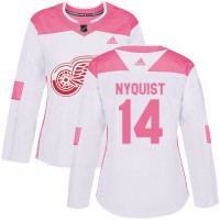 Adidas Detroit Red Wings #14 Gustav Nyquist White/Pink Authentic Fashion Women's Stitched NHL Jersey