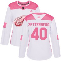 Adidas Detroit Red Wings #40 Henrik Zetterberg White/Pink Authentic Fashion Women's Stitched NHL Jersey