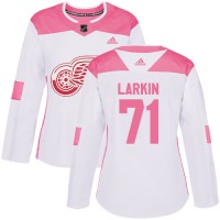 Adidas Detroit Red Wings #71 Dylan Larkin White/Pink Authentic Fashion Women's Stitched NHL Jersey