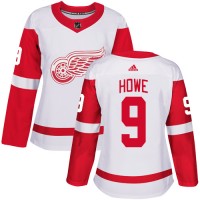 Adidas Detroit Red Wings #9 Gordie Howe White Road Authentic Women's Stitched NHL Jersey
