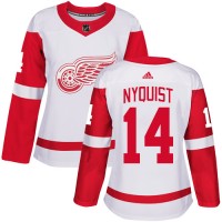 Adidas Detroit Red Wings #14 Gustav Nyquist White Road Authentic Women's Stitched NHL Jersey