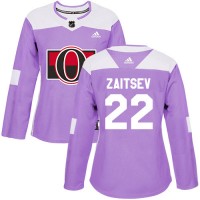 Adidas Ottawa Senators #22 Nikita Zaitsev Purple Authentic Fights Cancer Women's Stitched NHL Jersey