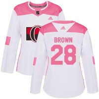 Adidas Ottawa Senators #28 Connor Brown White/Pink Authentic Fashion Women's Stitched NHL Jersey