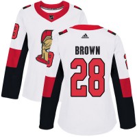 Adidas Ottawa Senators #28 Connor Brown White Road Authentic Women's Stitched NHL Jersey