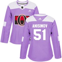 Adidas Ottawa Senators #51 Artem Anisimov Purple Authentic Fights Cancer Women's Stitched NHL Jersey
