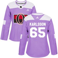Adidas Ottawa Senators #65 Erik Karlsson Purple Authentic Fights Cancer Women's Stitched NHL Jersey