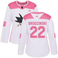 Adidas San Jose Sharks #22 Jonny Brodzinski White/Pink Authentic Fashion Women's Stitched NHL Jersey
