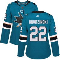Adidas San Jose Sharks #22 Jonny Brodzinski Teal Home Authentic Women's Stitched NHL Jersey