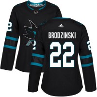 Adidas San Jose Sharks #22 Jonny Brodzinski Black Alternate Authentic Women's Stitched NHL Jersey