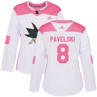Adidas San Jose Sharks #8 Joe Pavelski White/Pink Authentic Fashion Women's Stitched NHL Jersey