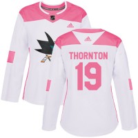 Adidas San Jose Sharks #19 Joe Thornton White/Pink Authentic Fashion Women's Stitched NHL Jersey