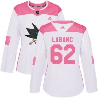 Adidas San Jose Sharks #62 Kevin Labanc White/Pink Authentic Fashion Women's Stitched NHL Jersey