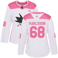 Adidas San Jose Sharks #68 Melker Karlsson White/Pink Authentic Fashion Women's Stitched NHL Jersey