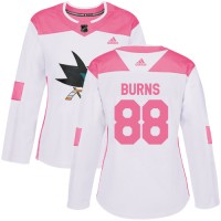 Adidas San Jose Sharks #88 Brent Burns White/Pink Authentic Fashion Women's Stitched NHL Jersey
