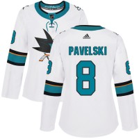 Adidas San Jose Sharks #8 Joe Pavelski White Road Authentic Women's Stitched NHL Jersey