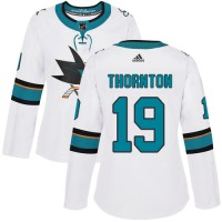 Adidas San Jose Sharks #19 Joe Thornton White Road Authentic Women's Stitched NHL Jersey