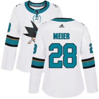 Adidas San Jose Sharks #28 Timo Meier White Road Authentic Women's Stitched NHL Jersey