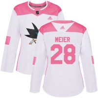 Adidas San Jose Sharks #28 Timo Meier White/Pink Authentic Fashion Women's Stitched NHL Jersey