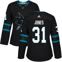 Adidas San Jose Sharks #31 Martin Jones Black Alternate Authentic Women's Stitched NHL Jersey