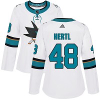 Adidas San Jose Sharks #48 Tomas Hertl White Road Authentic Women's Stitched NHL Jersey